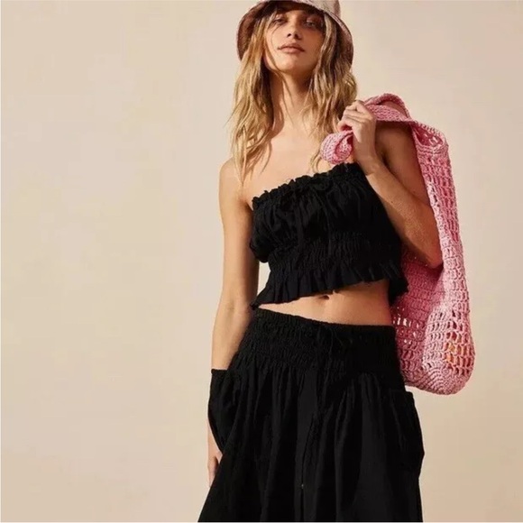 Free People Gabby Black Pleated Side Tie Tube Top NWOT Size S Convertible - Picture 4 of 9